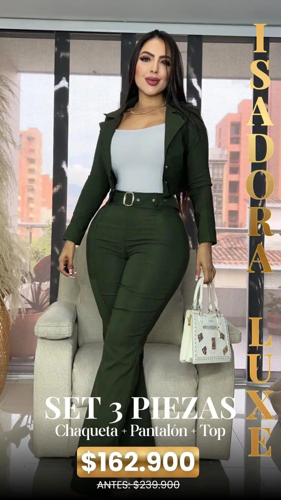 SET ISADORA LUXE: CHAQUETA + PANTALÓN + TOP