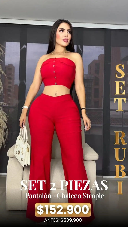 SET RUBI: PANTALON + CHALECO STRAPLE