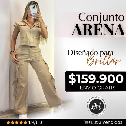 CONJUNTO ARENA®: BLUSA TIPO CROP TOP + PANTALON BOTA