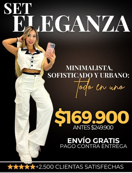 SET ELEGANZA®: BLUSA CROP CON CUELLO + PANTALON BOTA ANCHA