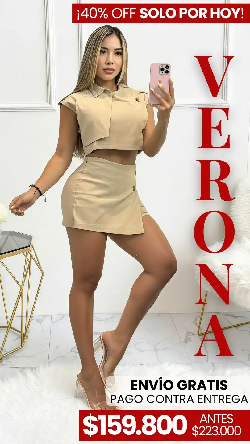 SET VERONA: FALDA SHORT + BLUSA BOTONES