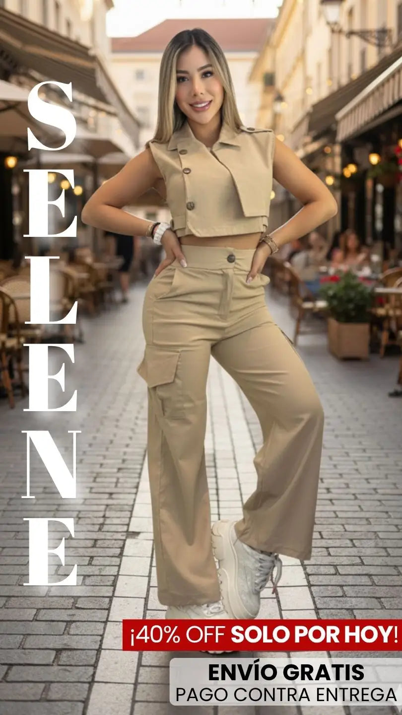 CONJUNTO SELENE®: BLUSA TIPO CROP + PANTALON BOTA