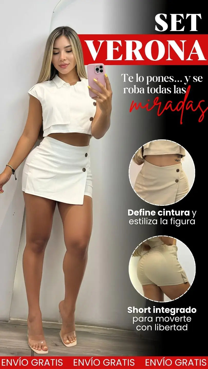 SET VERONA: FALDA SHORT + BLUSA BOTONES