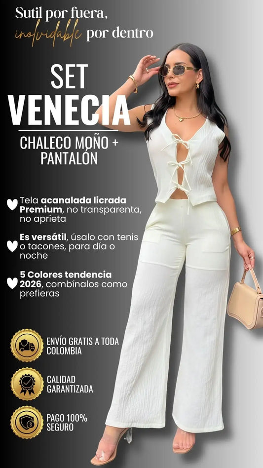 SET VENECIA: CHALECO MOÑO + PANTALÓN