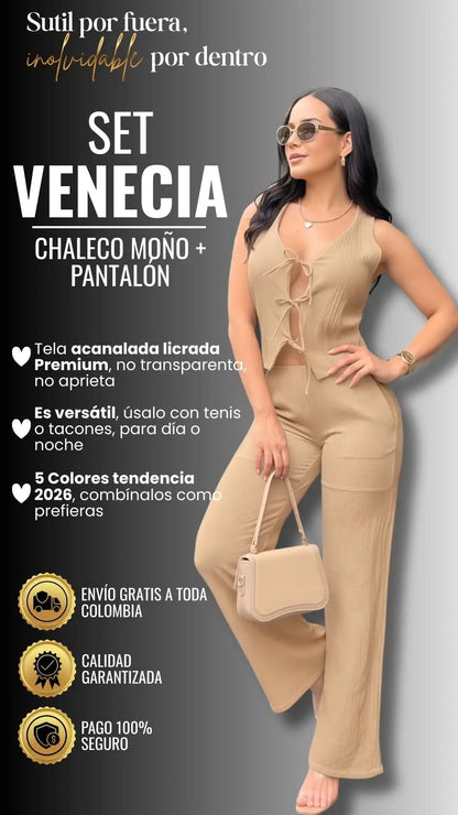 SET VENECIA: CHALECO MOÑO + PANTALÓN