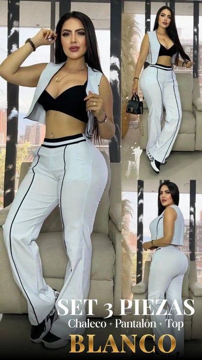 SET REGINA NOIR: CHALECO+ PANTALÓN + TOP
