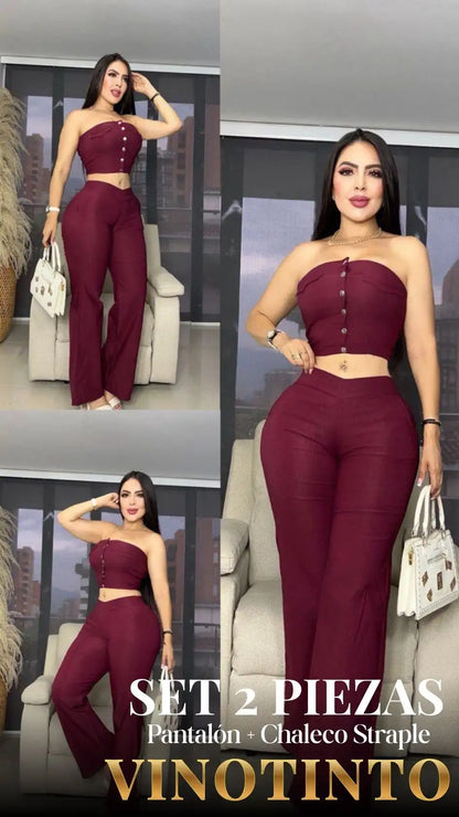 SET RUBI: PANTALON + CHALECO STRAPLE