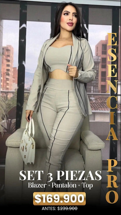 SET ESENCIA PRO: BLAZER + PANTALÓN + TOP