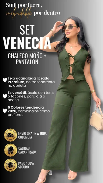 SET VENECIA: CHALECO MOÑO + PANTALÓN