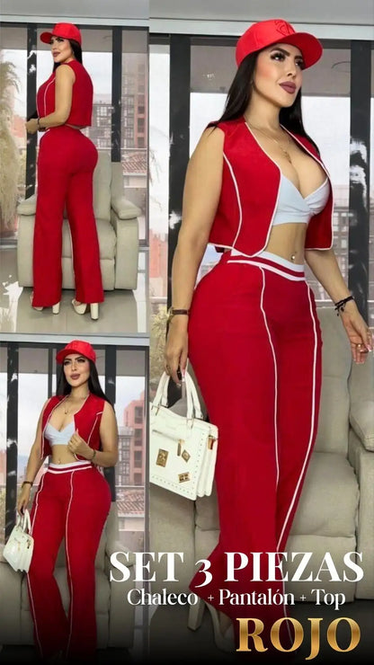 SET REGINA NOIR: CHALECO+ PANTALÓN + TOP