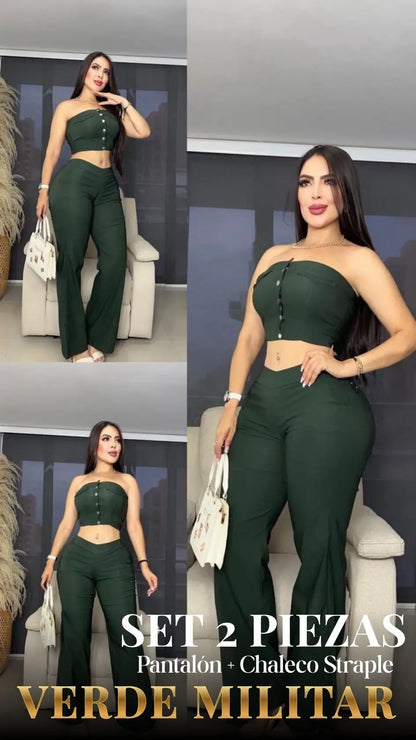 SET RUBI: PANTALON + CHALECO STRAPLE