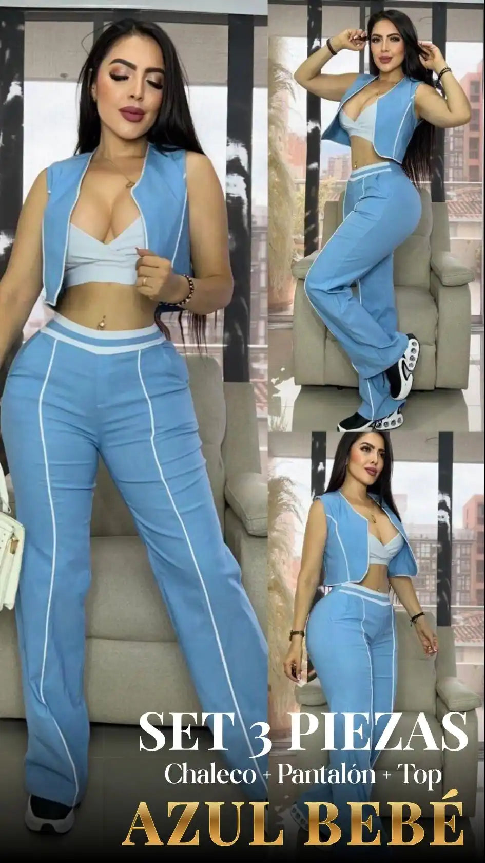 SET REGINA NOIR: CHALECO+ PANTALÓN + TOP