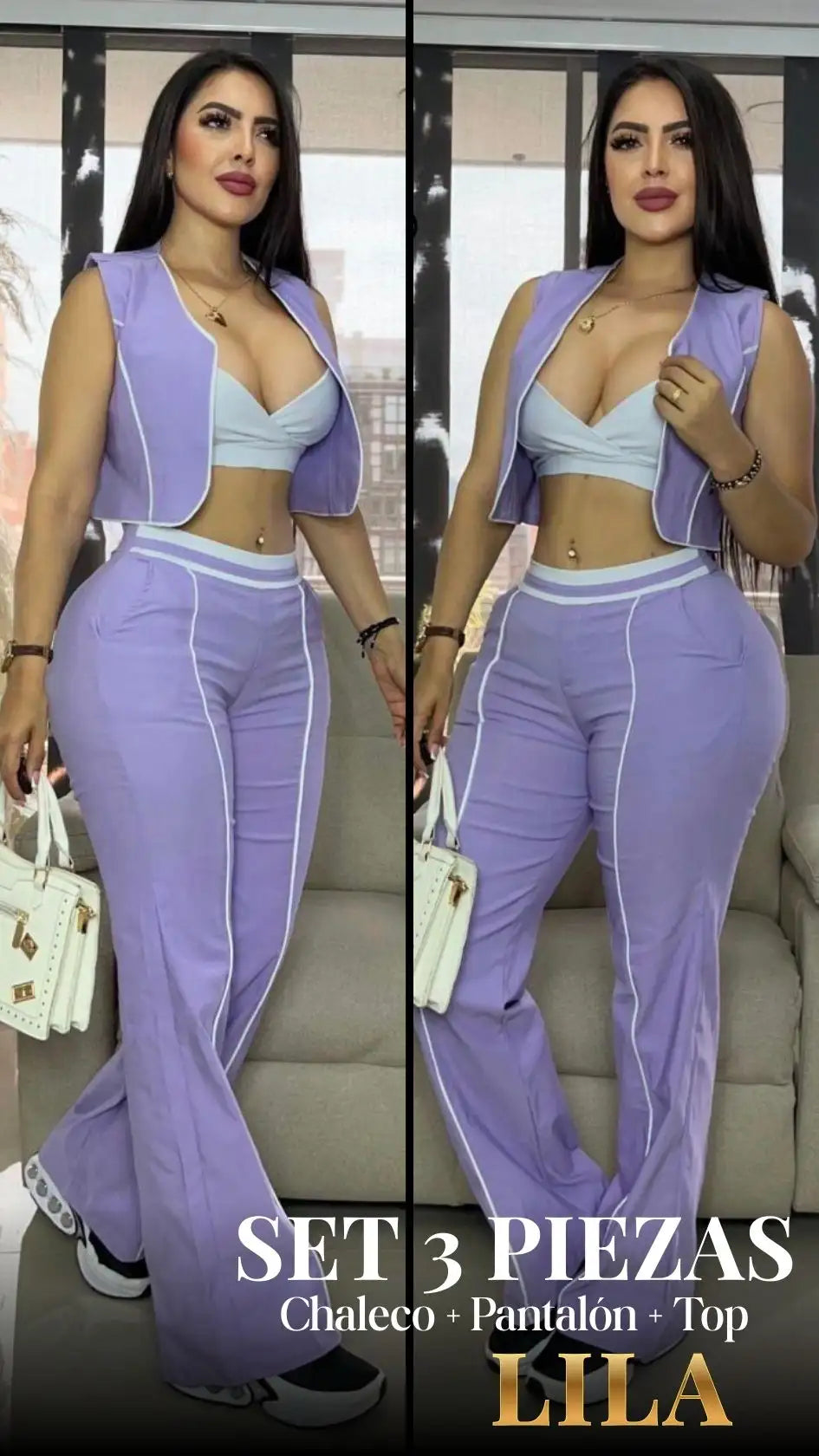 SET REGINA NOIR: CHALECO+ PANTALÓN + TOP