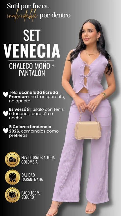 SET VENECIA: CHALECO MOÑO + PANTALÓN