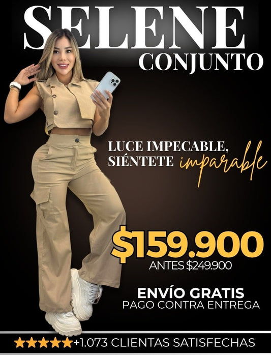 CONJUNTO SELENE®: BLUSA TIPO CROP + PANTALON BOTA