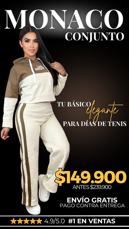 CONJUNTO MONACO®: BUZO CROP + PANTALON SUDADERA
